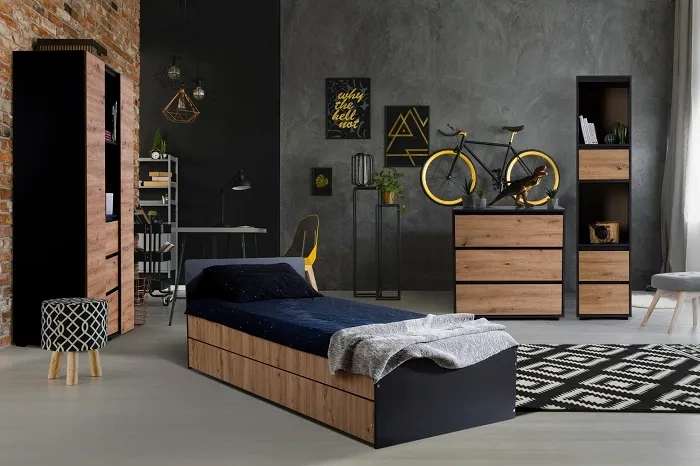 LITTLESKY BY H. KLUPŚ Dalia - biurko młodzieżowe z szufladami i półkami | Antracyt-Dąb