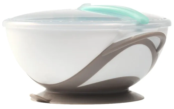 BABYONO - miseczka z przyssawką, przykrywką i łyżeczką | Brązowa