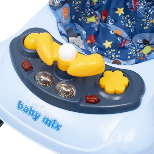 BABY MIX - chodzik z kierownicą i silikonowymi kółkami | Ciemnoniebieski