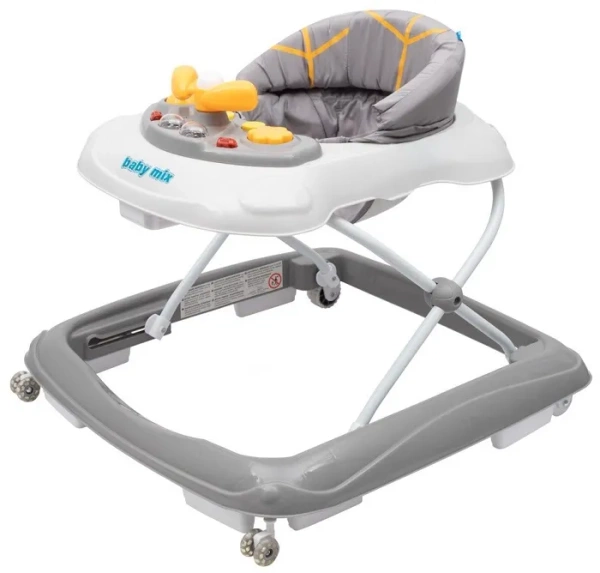 BABY MIX - chodzik z kierownicą i silikonowymi kółkami | Szary