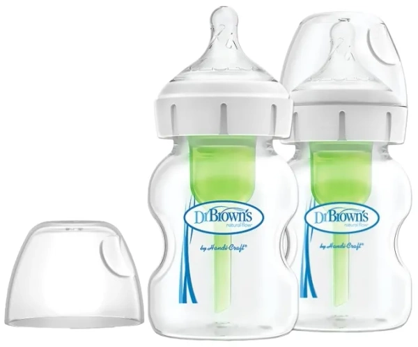 DR BROWN'S Options+ - 2 x antykolkowa, szeroka butelka 150 ml, poziom 1 | 0 m+