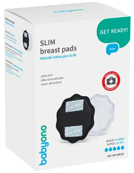 BABYONO Natural Nursing - wkładki laktacyjne 24 szt. | Czarne
