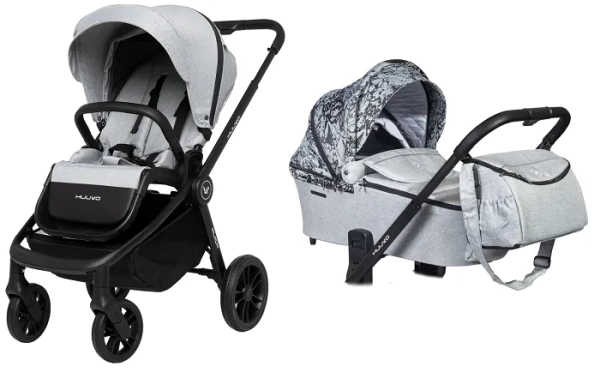 MUUVO Quick - wózek wielofunkcyjny, zestaw 2w1 z gondolą Trendy | Rocky Grey + Magic Flowers (+ ADAPTERY)