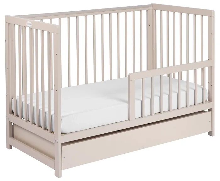 YOONCO - łóżeczko drewniane Timio z szufladą + komoda z przewijakiem | Beż