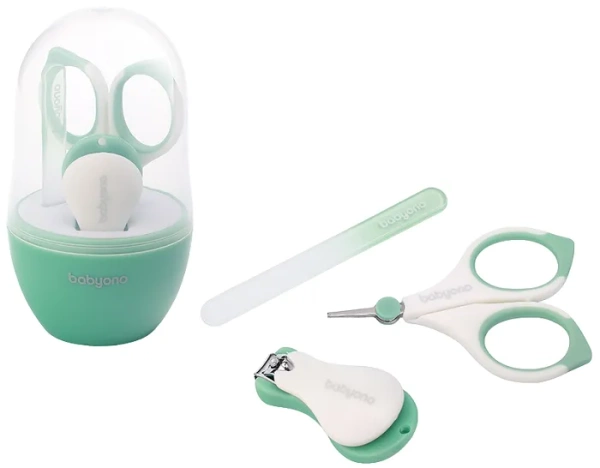 BABYONO - zestaw do pielęgnacji paznokci w etui dla niemowląt i dzieci | Miętowy