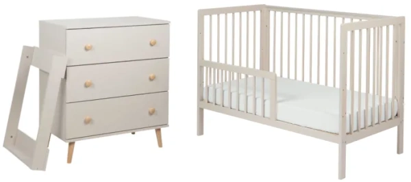 YOONCO - łóżeczko drewniane Timio + komoda z przewijakiem | Beż