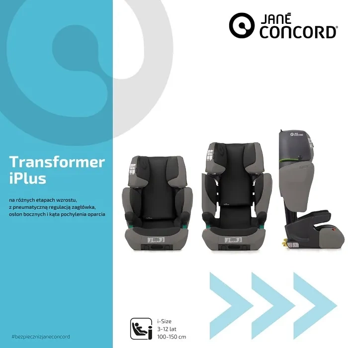 JANE CONCORD Transformer iPlus - fotelik samochodowy 3-12 lat, 100-150 cm | Dark Oak