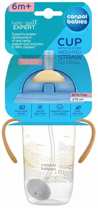 CANPOL BABIES Mountains - kubek niekapek z rurką i odważnikiem 270 ml | Żółty