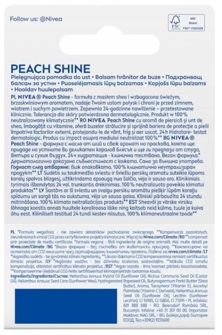 NIVEA - pielęgnująca pomadka do ust | Peach Shine