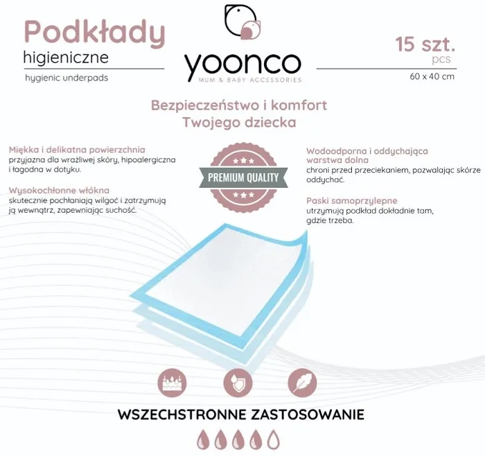 YOONCO - superchłonne podkłady higieniczne 60x40 cm | 4 x 15 szt.
