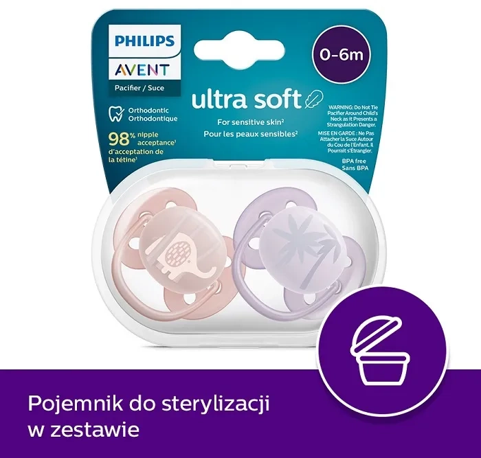 PHILIPS AVENT Ultra Soft - smoczek ortodontyczny 2 szt. | 0-6 m