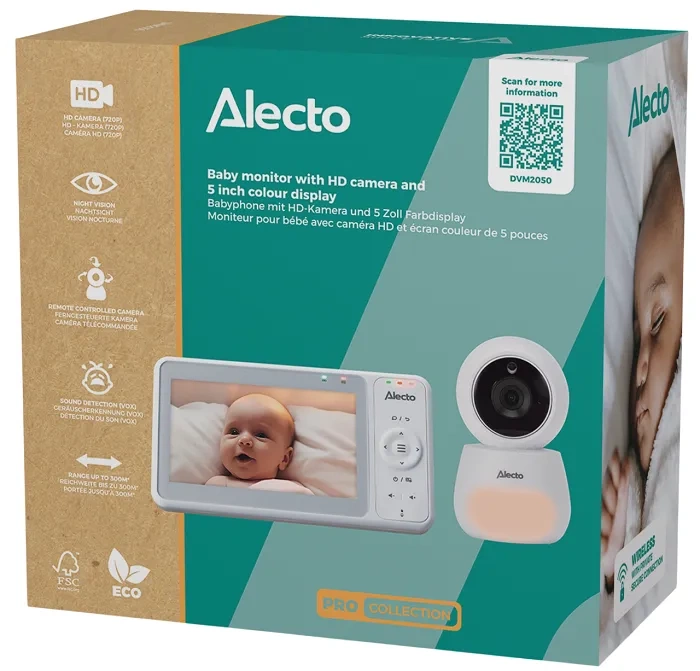 ALECTO DVM2050 - niania elektroniczna z ruchomą kamerą HD, lampką nocną i wyświetlaczem 5''