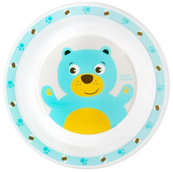 CANPOL BABIES Cute Animals - plastikowy talerz 9 m+ | Turkusowy Miś