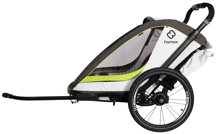 HAMAX Breeze One - jednoosobowa przyczepka rowerowa z zestawem do biegania | White/Green