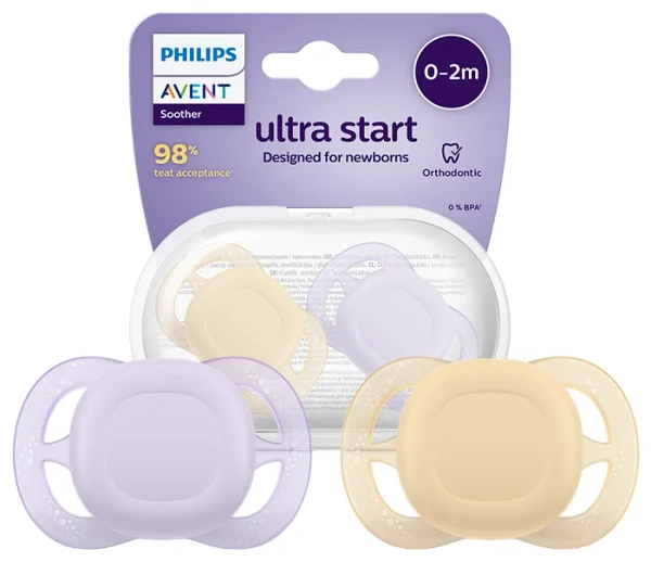 PHILIPS AVENT Ultra Start - smoczek ortodontyczny 2 szt. | 0-2 m