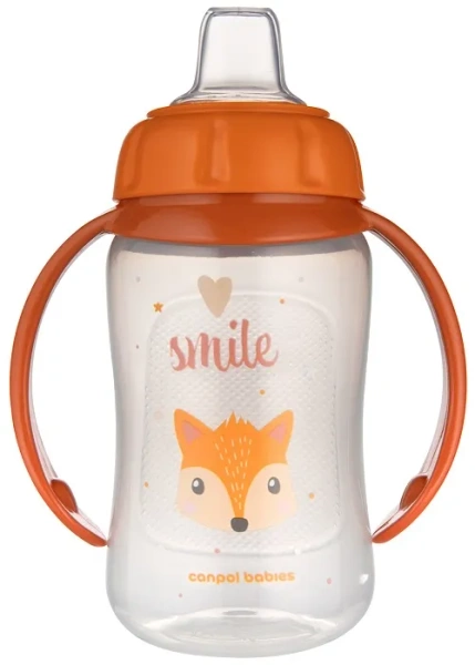 CANPOL BABIES - kubek treningowy ustnik silikonowy 320 ml | CUTE ANIMALS pomarańczowy