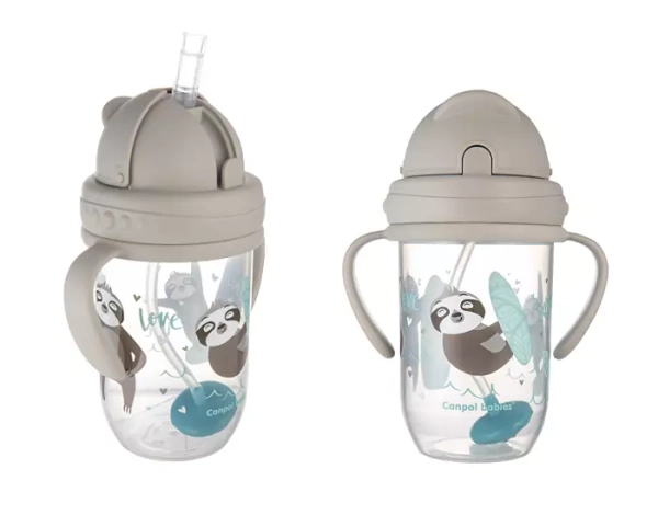 CANPOL BABIES - kubek niekapek z rurką i odważnikiem 270 ml | EXOTIC ANIMALS szary