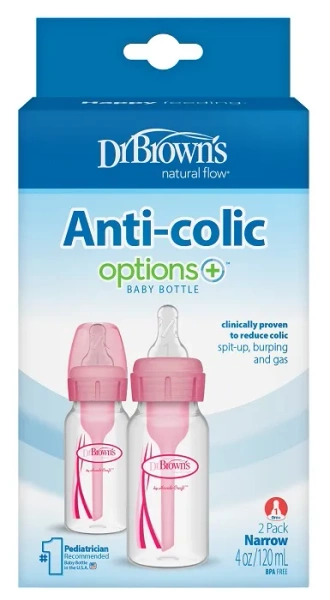 DR BROWN'S Options+ - 2 x antykolkowa, wąska butelka standard 120 ml, poziom 1 | 0 m+