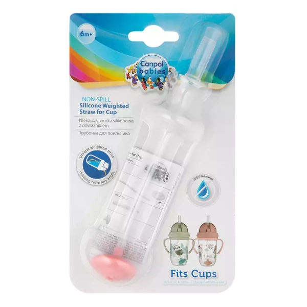 CANPOL BABIES - niekapiąca rurka silikonowa z odważnikiem  1szt. | różowa