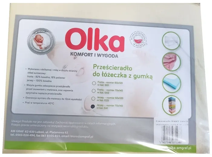 OLKA - prześcieradło jersey do łóżeczka 140 x 70 cm