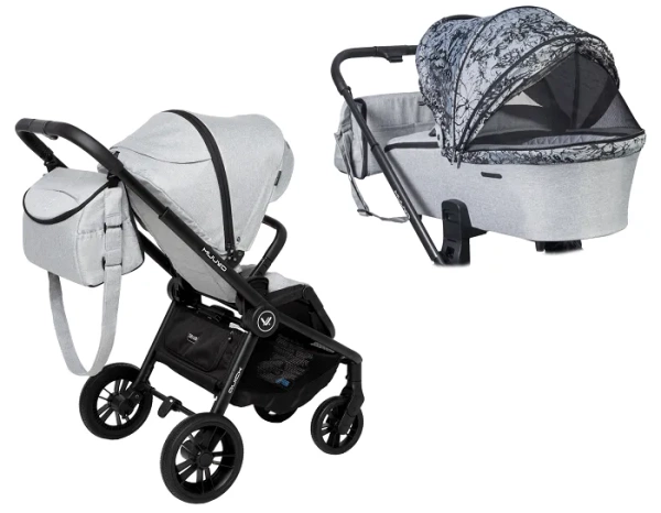 MUUVO Quick - wózek wielofunkcyjny, zestaw 2w1 z gondolą Trendy | Rocky Grey + Magic Flowers