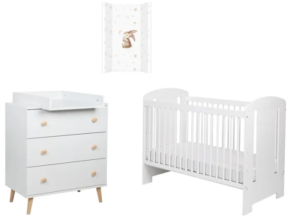 YOONCO - łóżeczko Soni + komoda + przewijak miękki | Króliczek