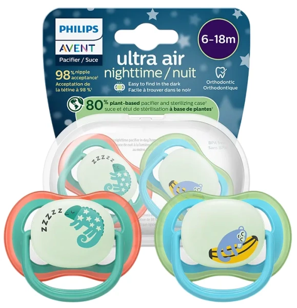 PHILIPS AVENT Ultra Air Nighttime - smoczek ortodontyczny 2 szt. | 6-18 m