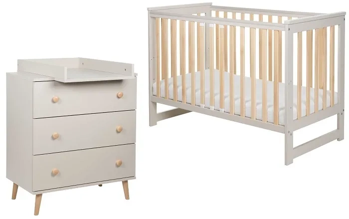 YOONCO - łóżeczko Iwi + komoda + przewijak miękki Sarenka | Beż-Buk