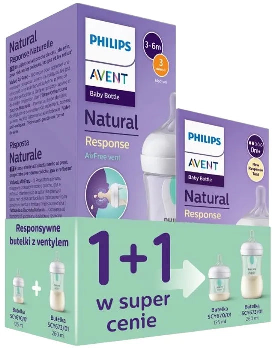 PHILIPS AVENT Natural Response - 2 x butelka z nakładką antykolkową AirFree 125 ml + 260 ml