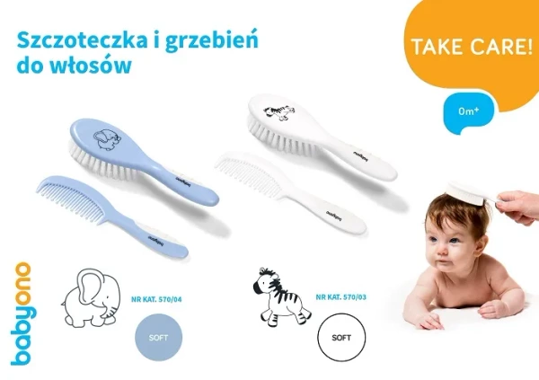 BABYONO - miękka szczotka do włosów z grzebieniem | Biała
