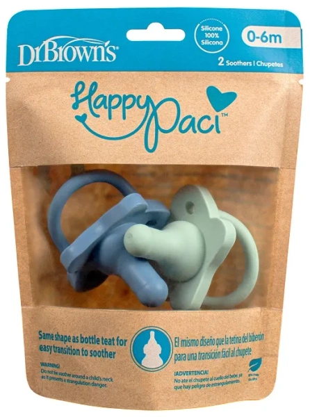 DR BROWN′S - 2 x smoczek silikonowy o kształcie butelki standard 0 m+ | niebieski/zielony