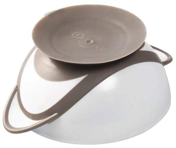 BABYONO - miseczka z przyssawką, przykrywką i łyżeczką | Brązowa