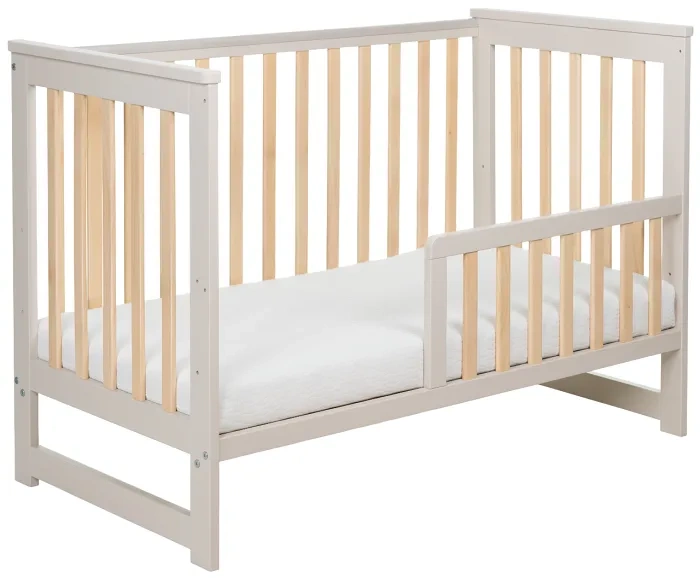 YOONCO - łóżeczko drewniane Iwi z barierką + materac Air | Beż-Buk