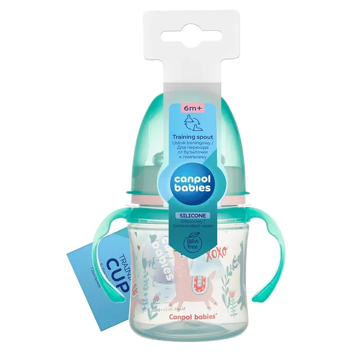 CANPOL BABIES - kubek treningowy silikon 120 ml PP EasyStart | EXOTIC ANIMALS zielony