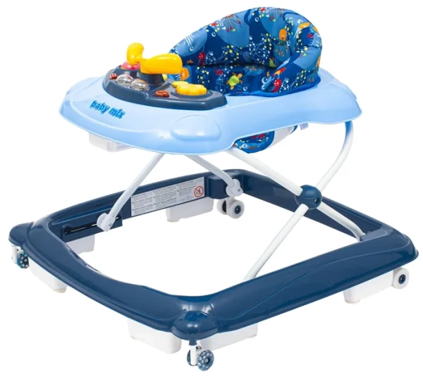 BABY MIX - chodzik z kierownicą i silikonowymi kółkami | Ciemnoniebieski