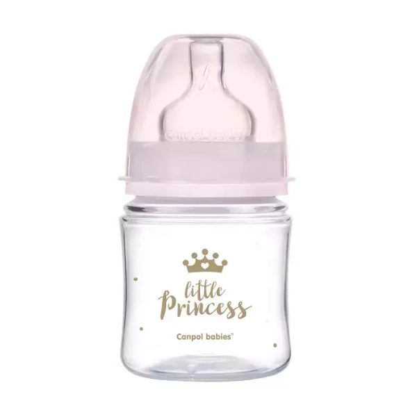CANPOL BABIES - butelka szeroka antykolkowa 120 ml PP EasyStart | ROYAL BABY różowa