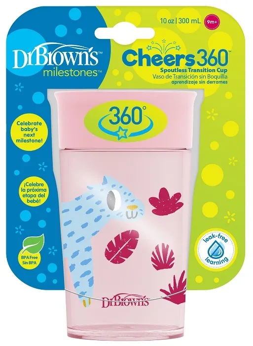 DR BROWN'S Cheers 360° - kubek "picie jak ze szklanki" 300 ml, 9 m+ | Różowy