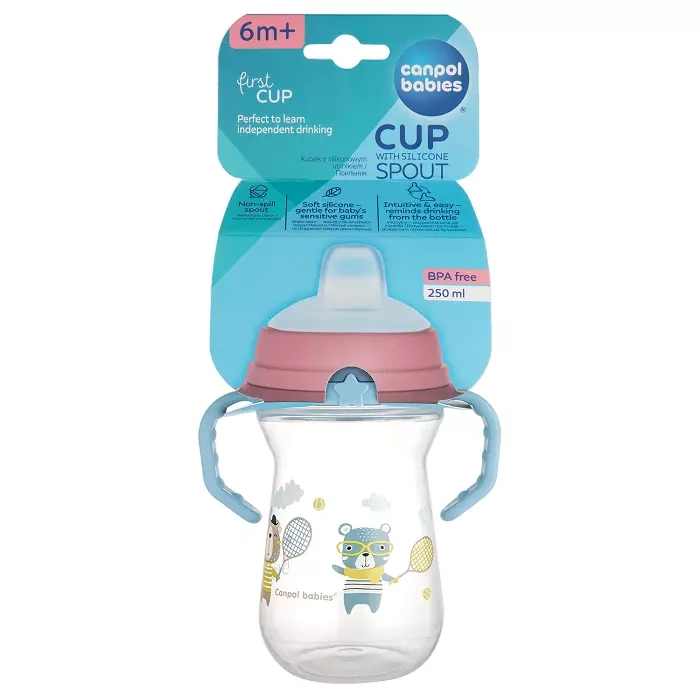 CANPOL BABIES - kubek z silikonowym ustnikiem FirstCup 250ml | BONJOUR PARIS niebieski