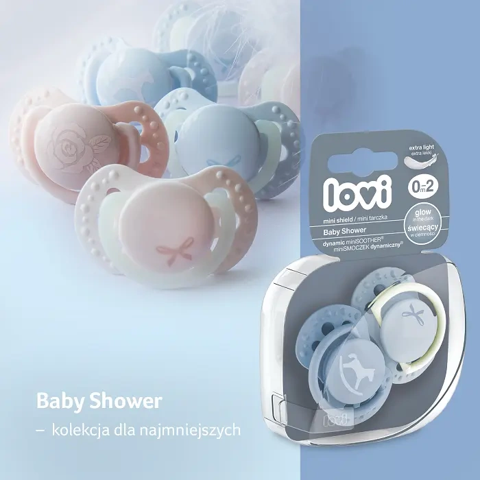 LOVI - smoczek silikonowy dynamiczny BABY SHOWER BOY 2 szt. | 0-2 m