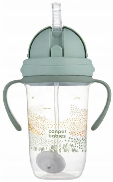 CANPOL BABIES Mountains - kubek niekapek z rurką i odważnikiem 270 ml | Zielony