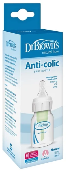 DR BROWN'S Options+ - antykolkowa, wąska butelka standard 60 ml, poziom P | 0 m+ (wcześniak)