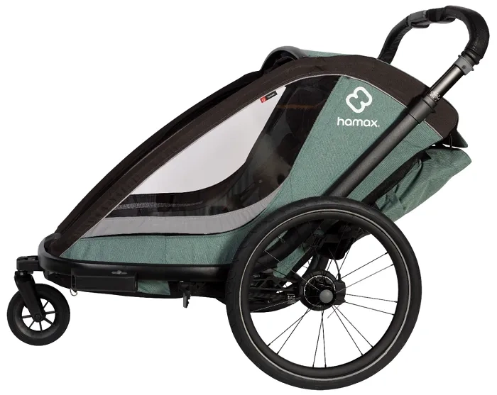 HAMAX Cocoon - dwuosobowa przyczepka rowerowa z zestawem do biegania | Green/Black