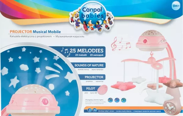 CANPOL BABIES - karuzela elektryczna z projektorem i pozytywką | różowa