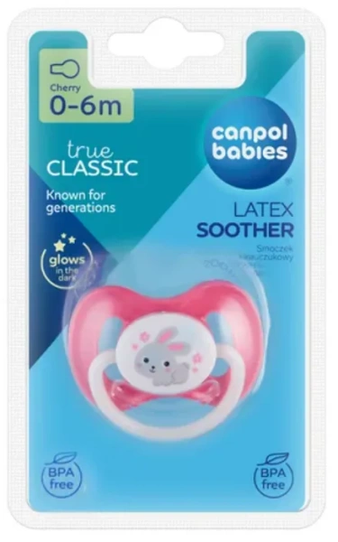 CANPOL BABIES Bunny&Company - smoczek uspokajający kauczuk 0-6 m okrągły | Różowy