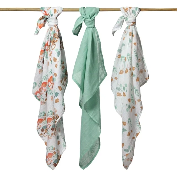 BABYONO - bawełniane pieluszki muślinowe 70x70 cm, zestaw 3 szt. | Zielone