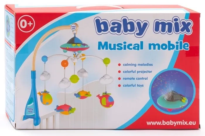 BABY MIX - karuzela do łóżeczka z pozytywką, projektorem i pilotem | Niebieska
