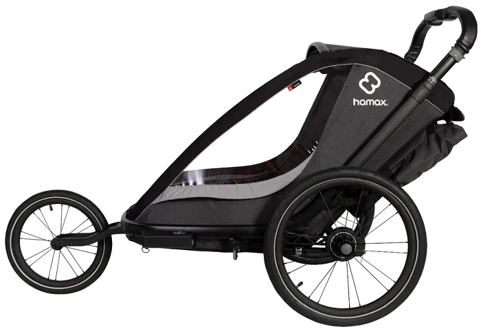 HAMAX Cocoon - dwuosobowa przyczepka rowerowa z zestawem do biegania | Grey/Black