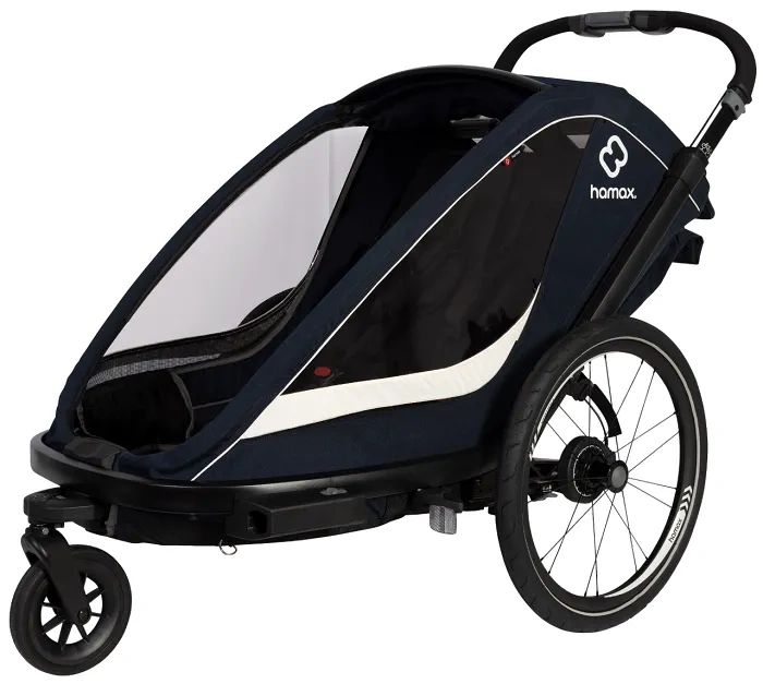 HAMAX Breeze - dwuosobowa przyczepka rowerowa z zestawem do biegania | Navy/Cream