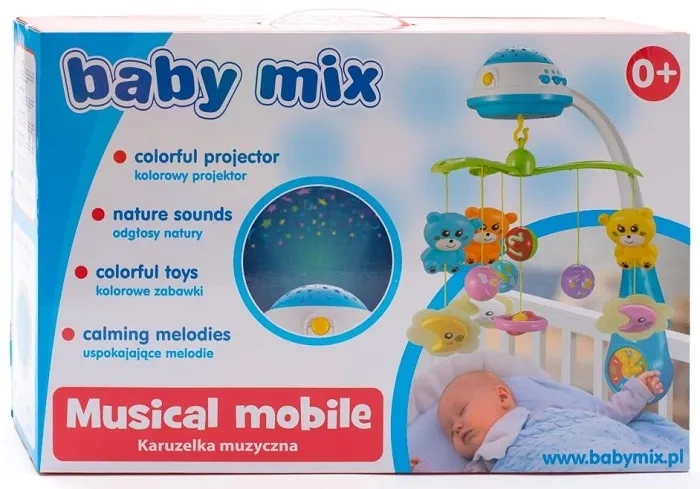 BABY MIX - karuzela do łóżeczka z projektorem i pozytywką | Miętowa