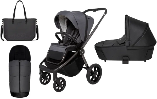 MUUVO Quick SE 2 - wózek wielofunkcyjny, zestaw 2w1 z gondolą Quick 3.0 | Diamond Graphite + Jet Black (+ ADAPTERY)